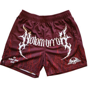 No Tomorrow Do What Thou Wilt Mesh Shorts Maroon Red Flame Print  Medium